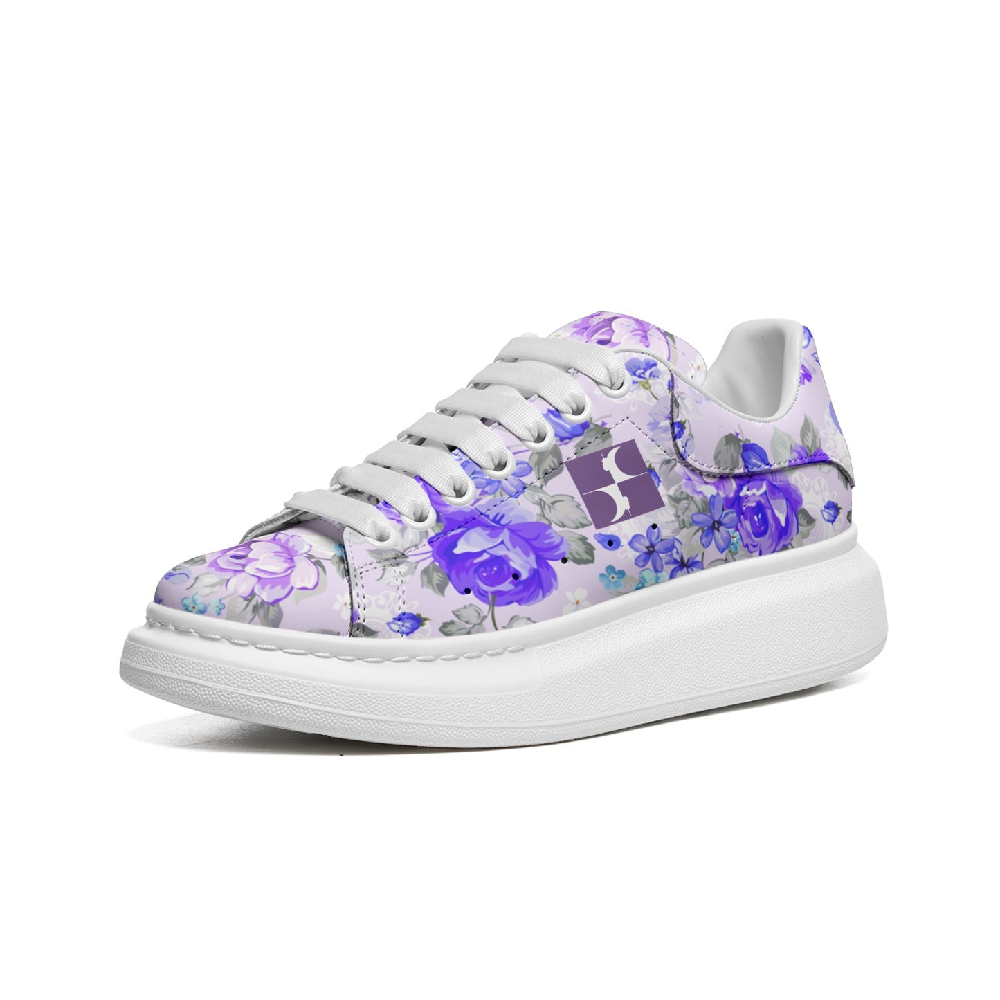Chaussure C06 semelle compensée à lacets fleurs Lilac