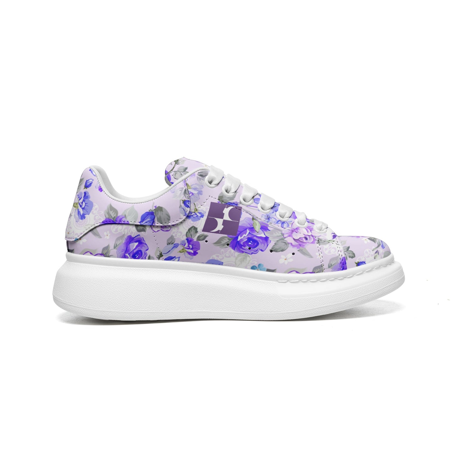 Chaussure C06 semelle compensée à lacets fleurs Lilac