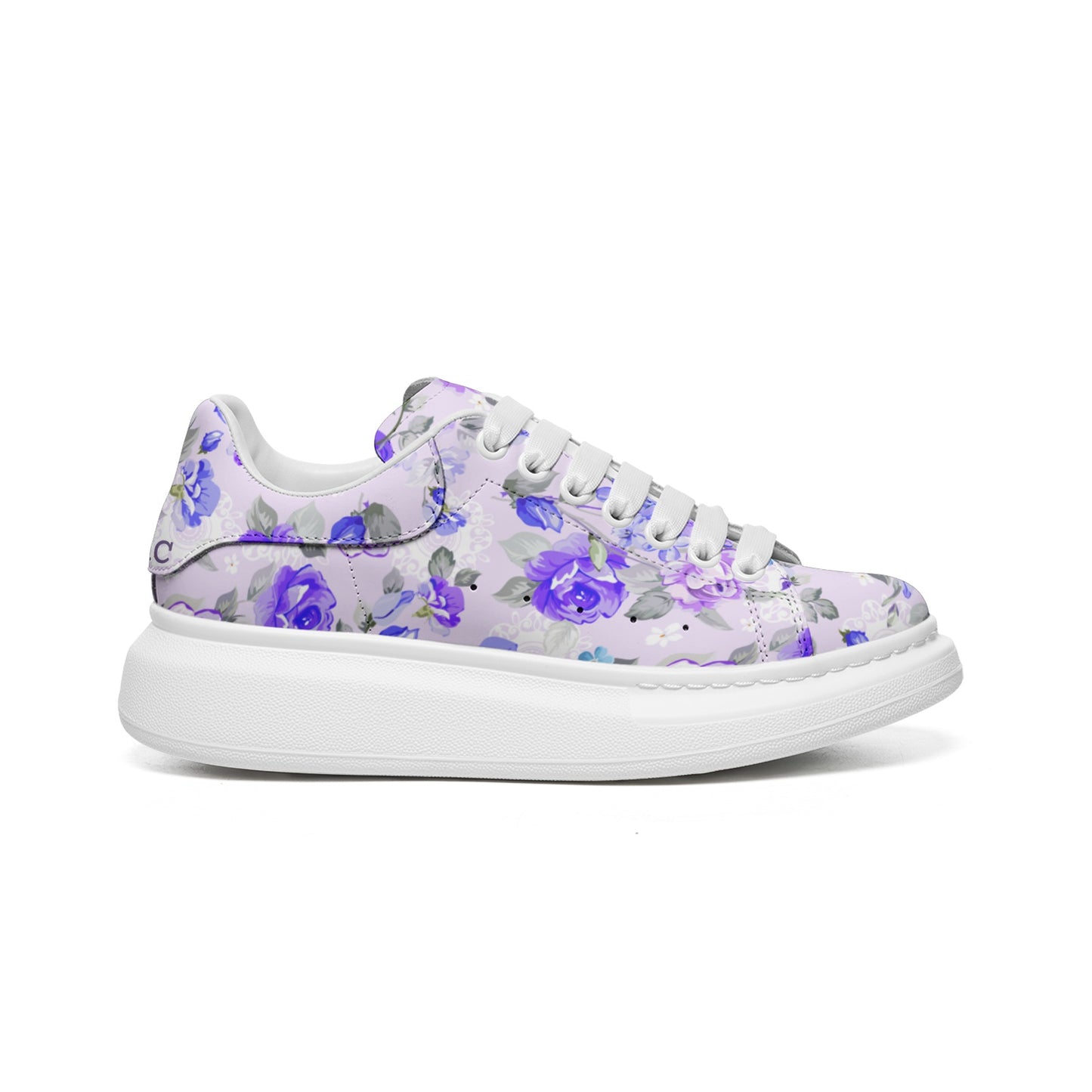 Chaussure C06 semelle compensée à lacets fleurs Lilac