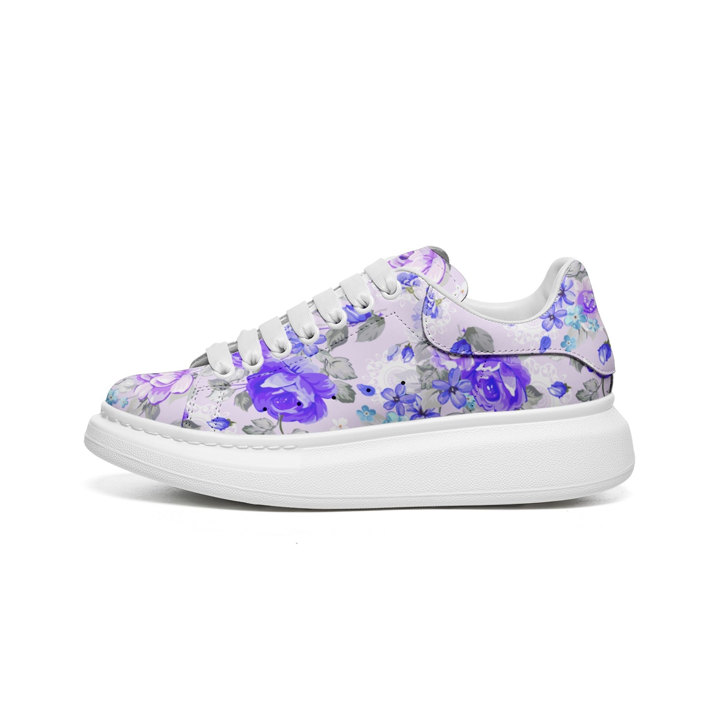 Chaussure C06 semelle compensée à lacets fleurs Lilac