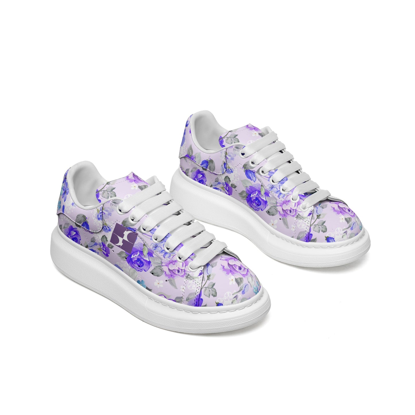 Chaussure C06 semelle compensée à lacets fleurs Lilac